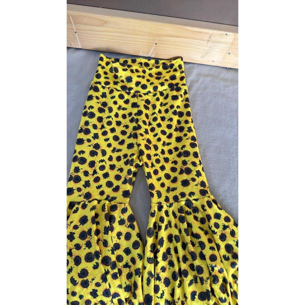 Girls 9-12 Months Yellow with Brown Flare Leg Pants New Handmade